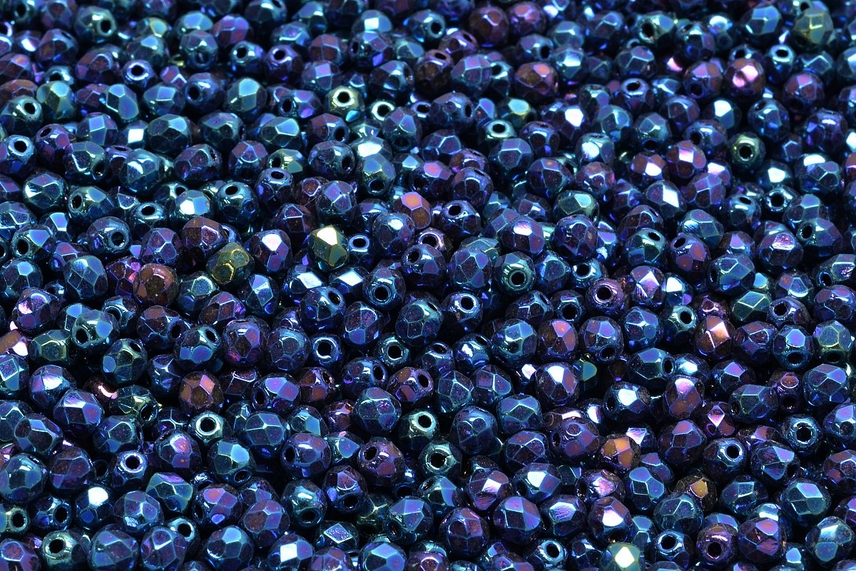 3mm Czech Fire Polish Round Bead, Iris Blue, 50 pieces